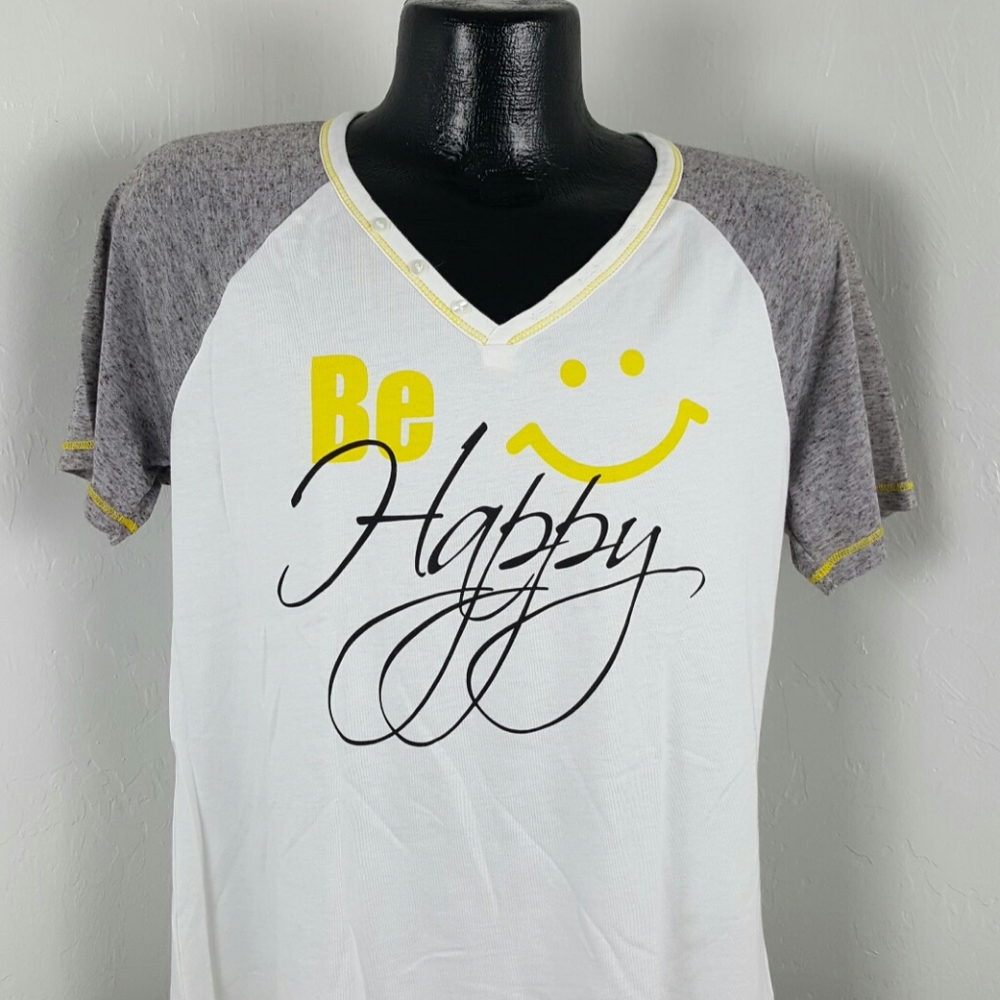 French Blue women t-shirt top "Be Happy" size L cotton blend